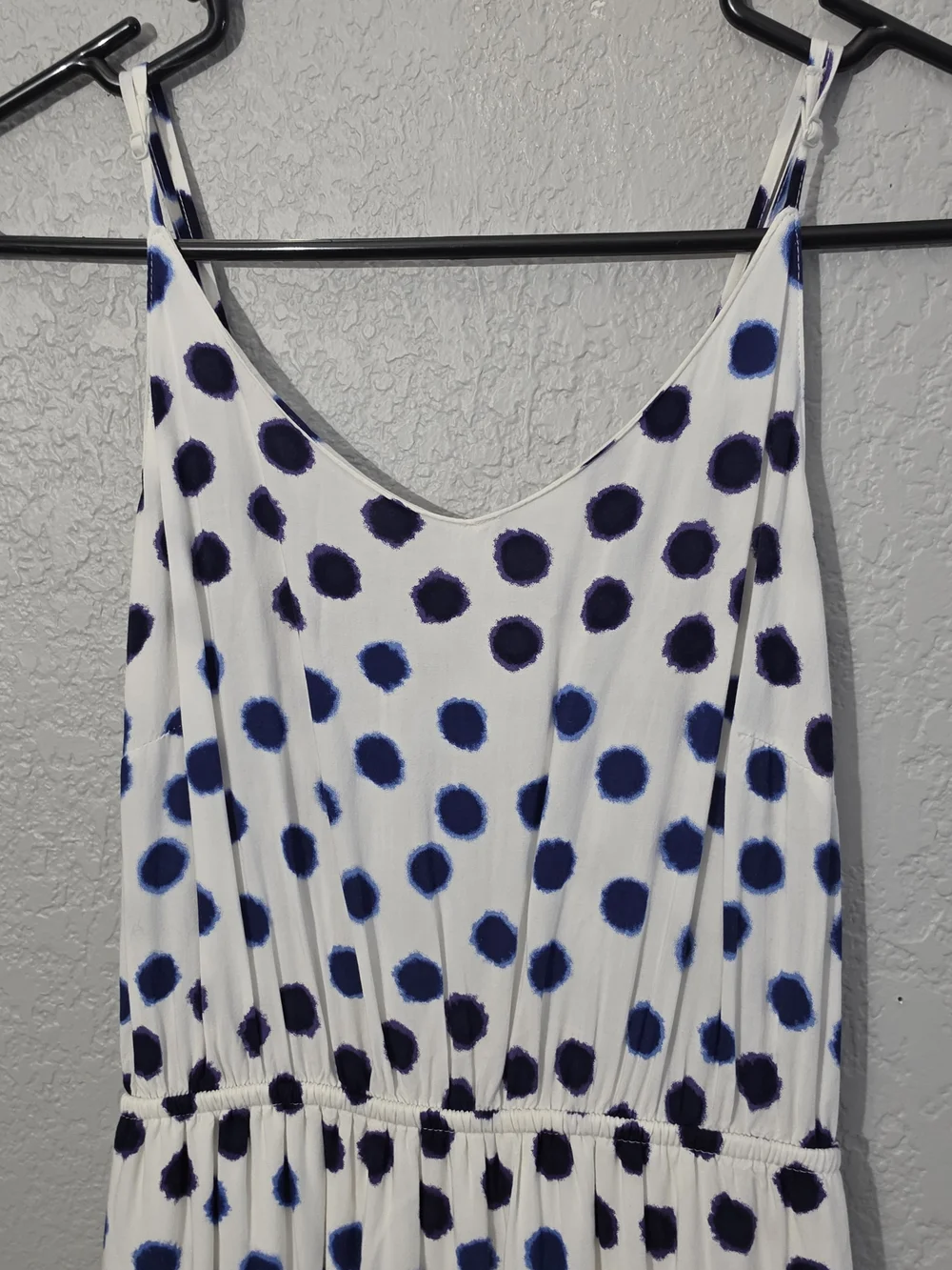 Old Navy White Maxi Dress Watercolor Style Blue Polka Dots Flowy Women XS - Picture 4 of 11